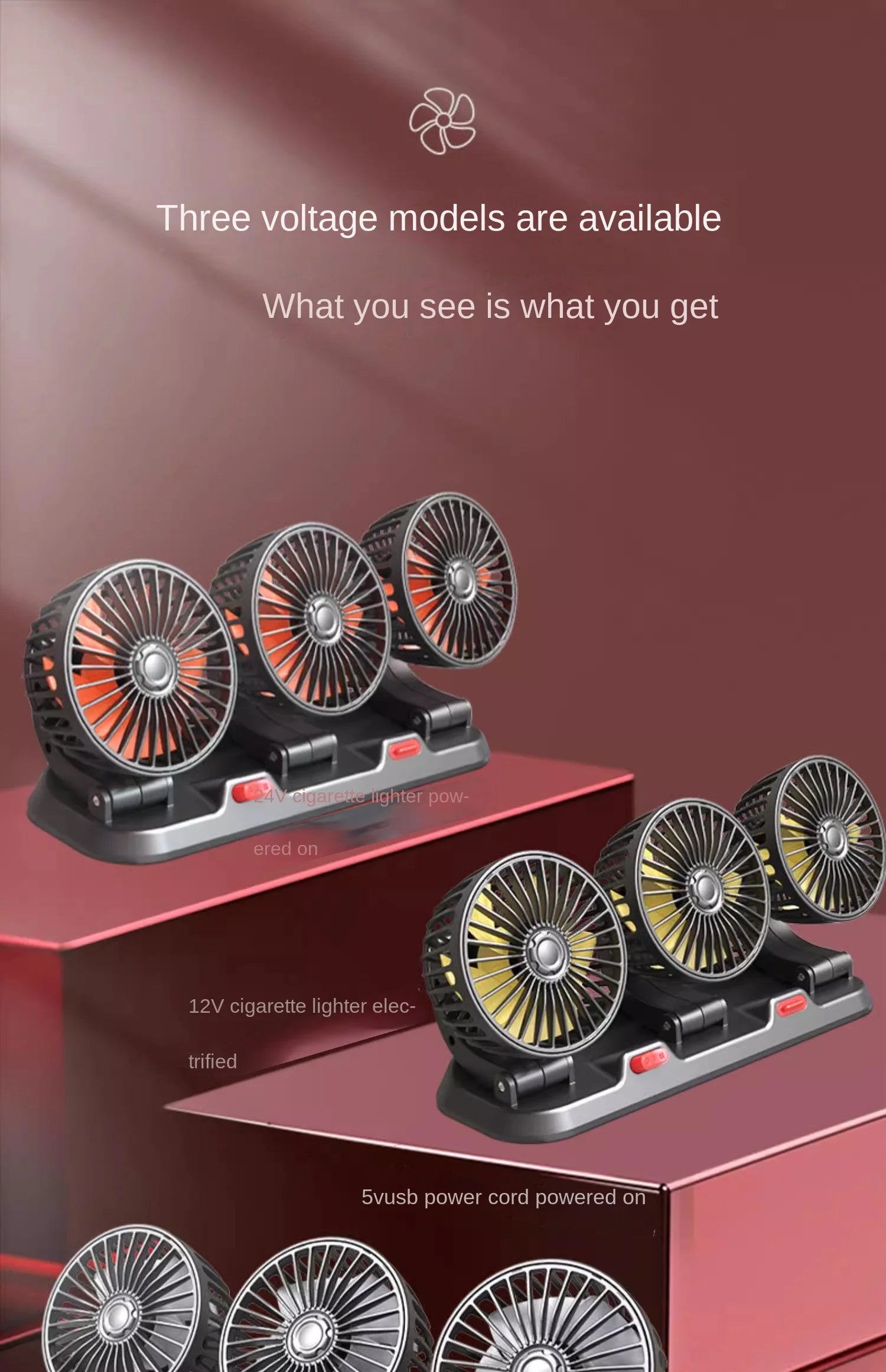 Car Fan 360° Adjustable 3 Head Air Fan